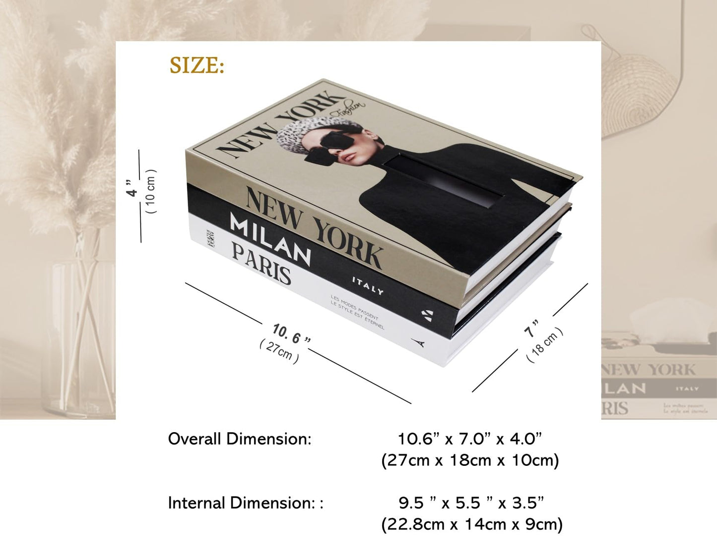 Senea Kay Rectangular Tissue Box Cover - Decorative Faux Book Tissue Box Cover, Rectangule Tissue Holder Dispenser Large Enough to Fit Rectangular Tissue Boxes Chic Modern Decor (Khaki Neutral)