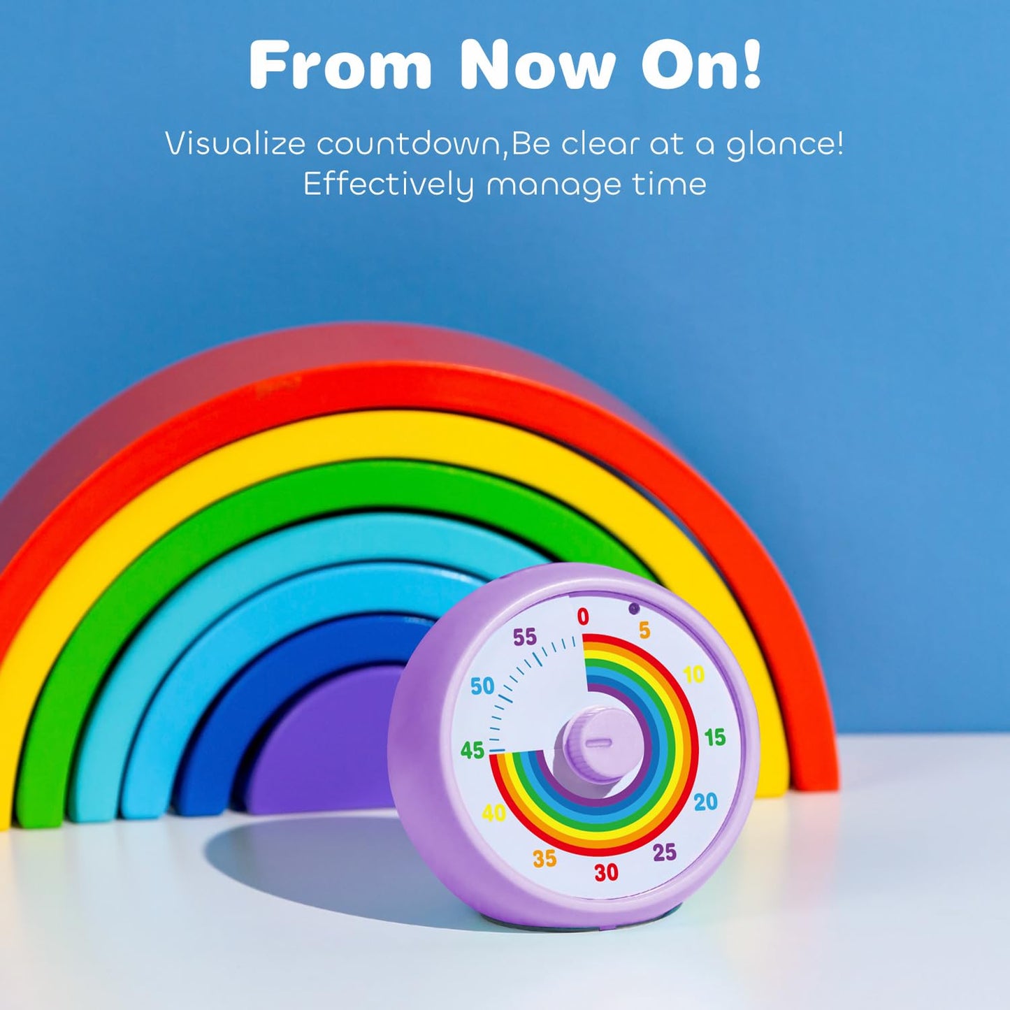 Visual Timer for Kids, 60-Minute Countdown for Classroom Office Kitchen, Desk Timer Kids Time Management Tools with Silent Operation, Pomodoro Timer Rainbow Pattern Purple