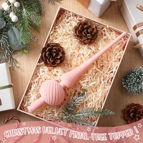 Sumind 11" Christmas Finial Tree Topper Vintage Pink Velvet Ornament