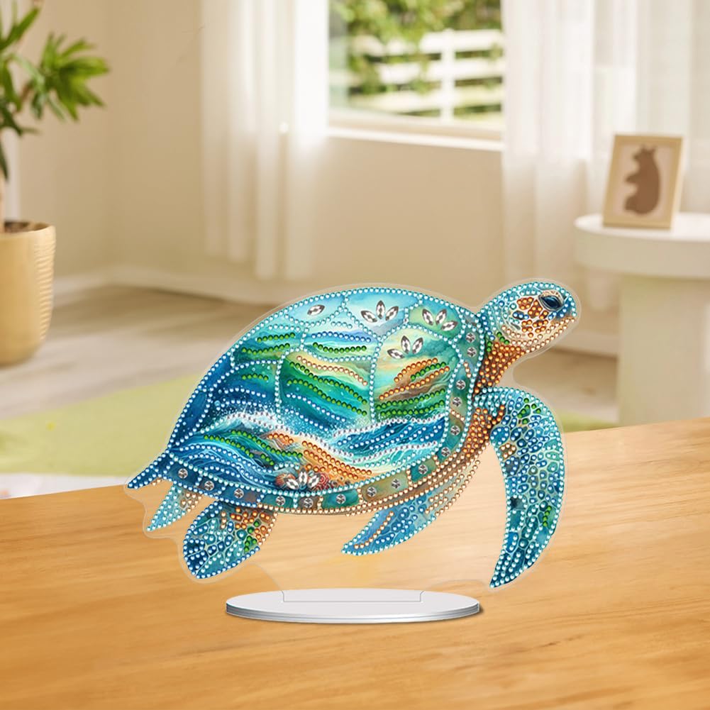 C'eitura 5D DIY Diamond Art Sea Turtle Tabletop Decor - Double-Sided Crystal Rhinestone Desktop Ornament for Home Office, Marine Life Craft Gift for Adults