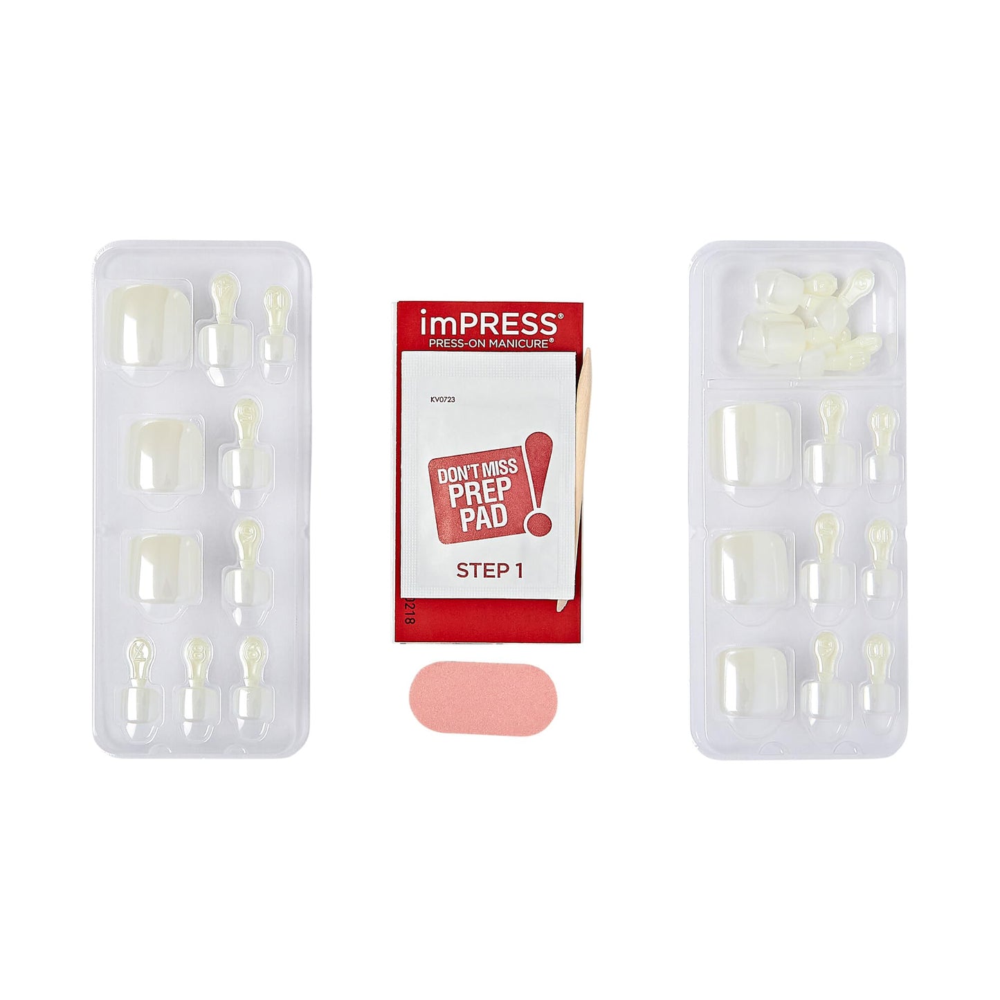 KISS imPRESS Premium No Glue Pedi Press-On Toenails, Sparkling White, Pearl, Squoval Shape, Includes 24 Nails, Prep Pad, 1 Manicure Stick, 1 Mini File