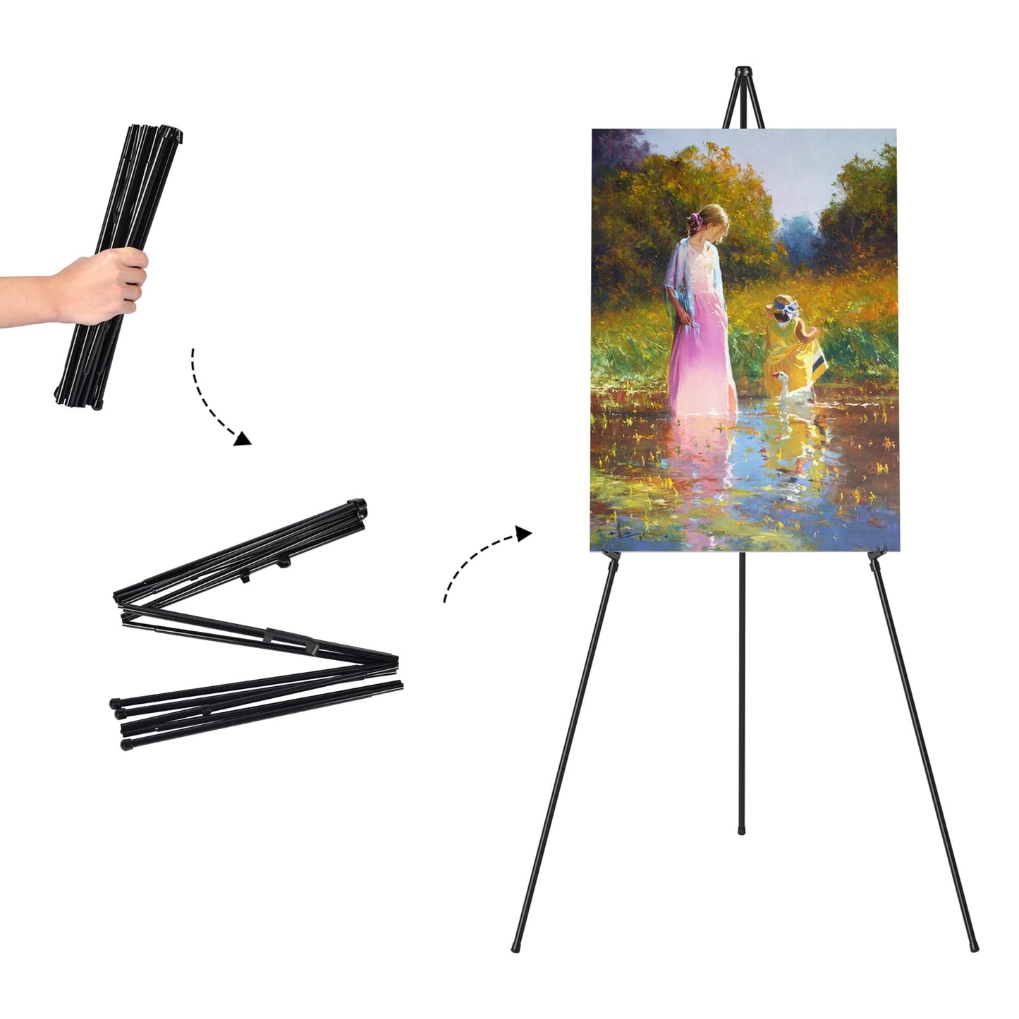 Easel Stand for Sign, Aredy 63" Portable Painting Easel, Lightweight Metal Easels for Painting Canvas, Wedding Sign (2 Pack)