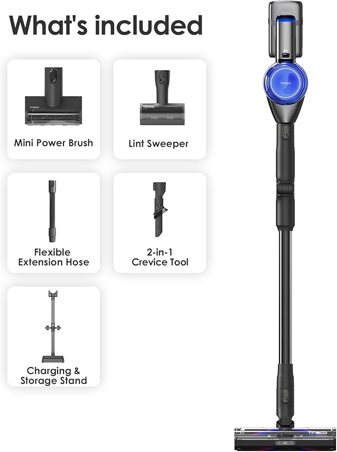 Tineco Pure ONE S70 Cordless Vacuum Cleaner, 200AW Powerful Suction, 3D Sense Pro Cleaning System, 6-Stage Filtration with 95min Runtime, Zero Tangle Brush with 180° Foldable Tube (Blue-Gray)