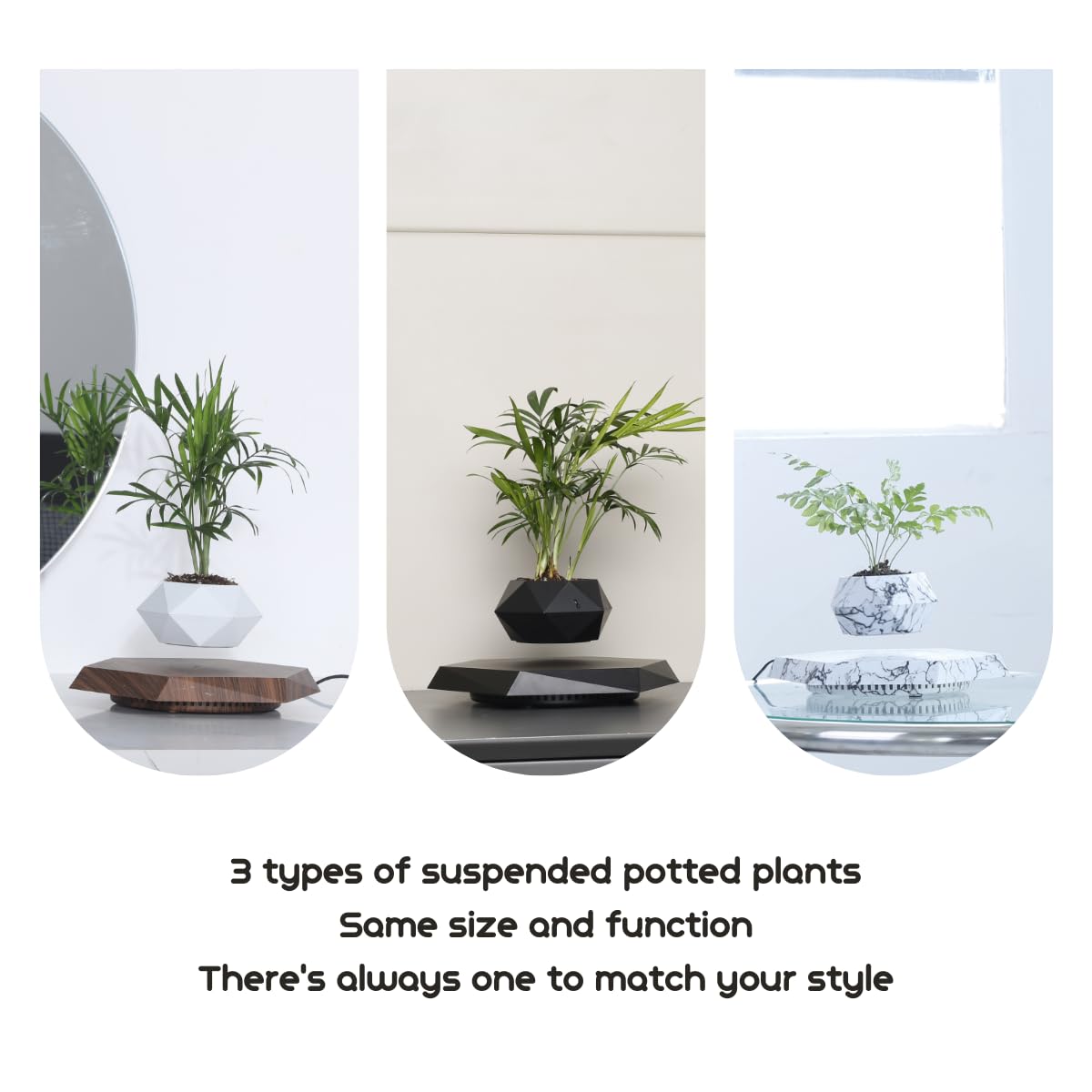 MOOCCI Levitating Plant Pot Floating Plant Potted Plant, Air Bonsai and Artificial Plants, Home Office Desk Decor, Gift for Easter, Mother's, Father's Day（Black