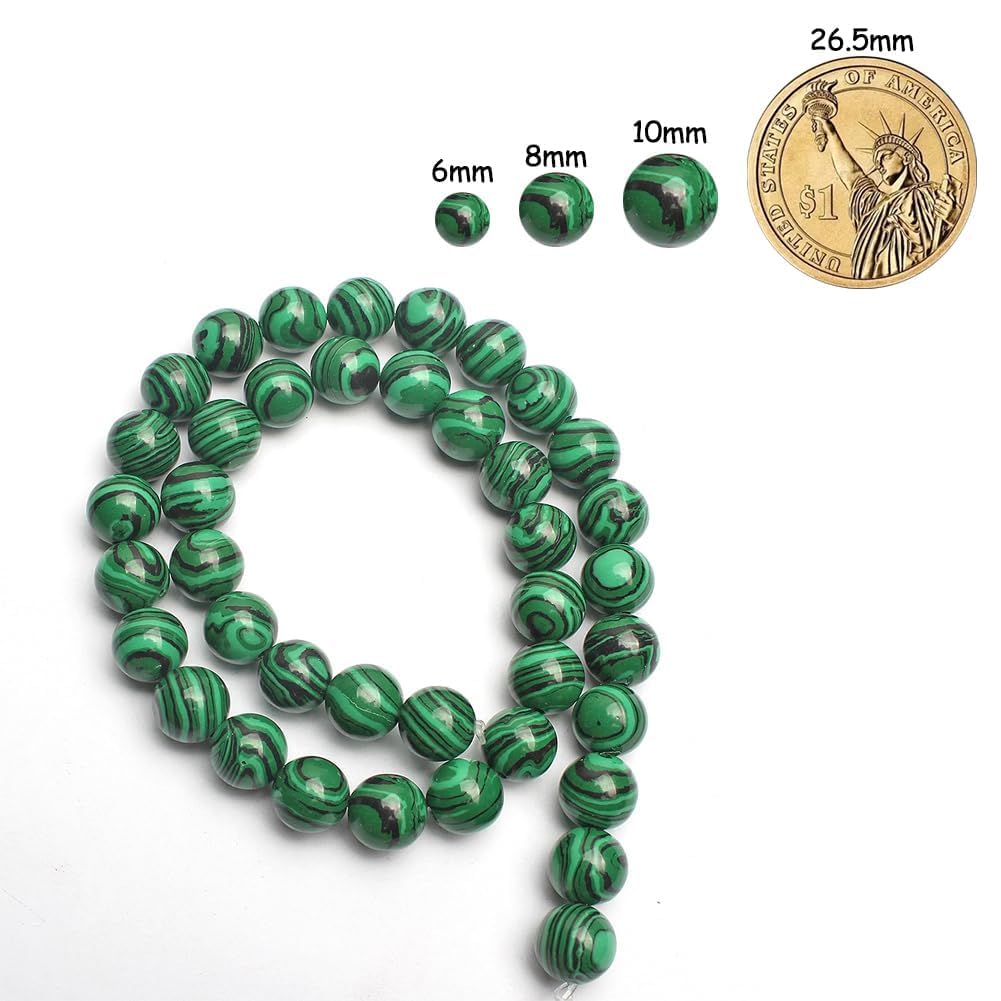 Yochus 60pcs Glossy Malachite Beads，6mm Healing Power Natural Stone Round Loose Gemstone Beads for Jewelry Making Earring Necklace DIY Crafts