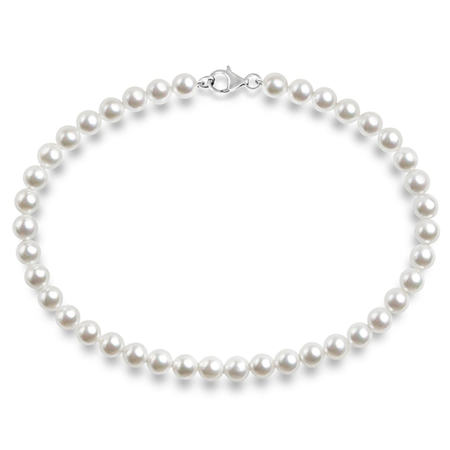 PAVOI Womens 925 Sterling Silver Round White Simulated Shell Pearl Rhodium-Plated-Silver Choker Necklace