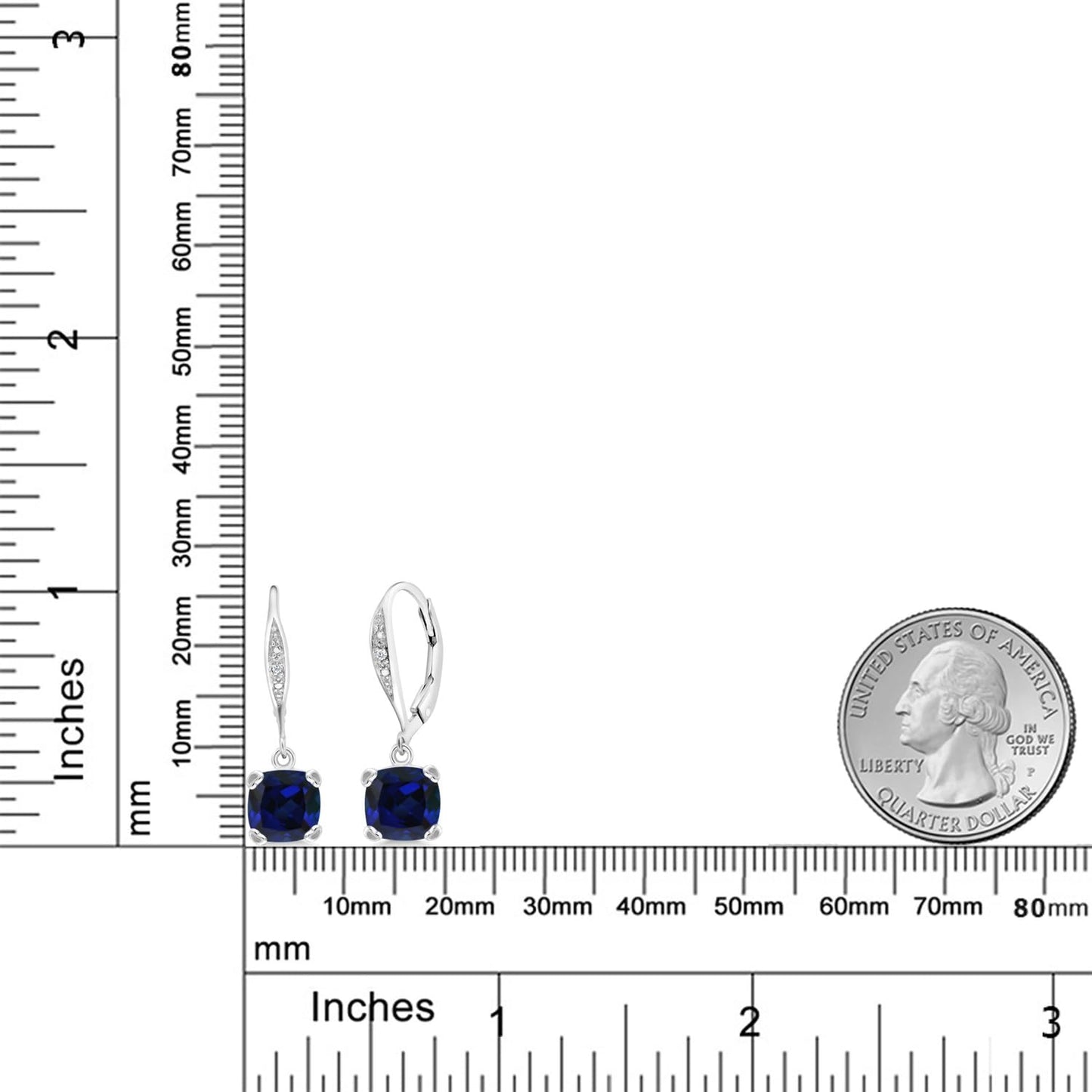 Gem Stone King Drop Dangle Earrings For Women | 7MM Cushion Cut Gemstone Birthstone and Diamond | 925 Sterling Silver | Jewelry Gift for Mom Wife Her | Created Sapphire-September | Sterling Silver