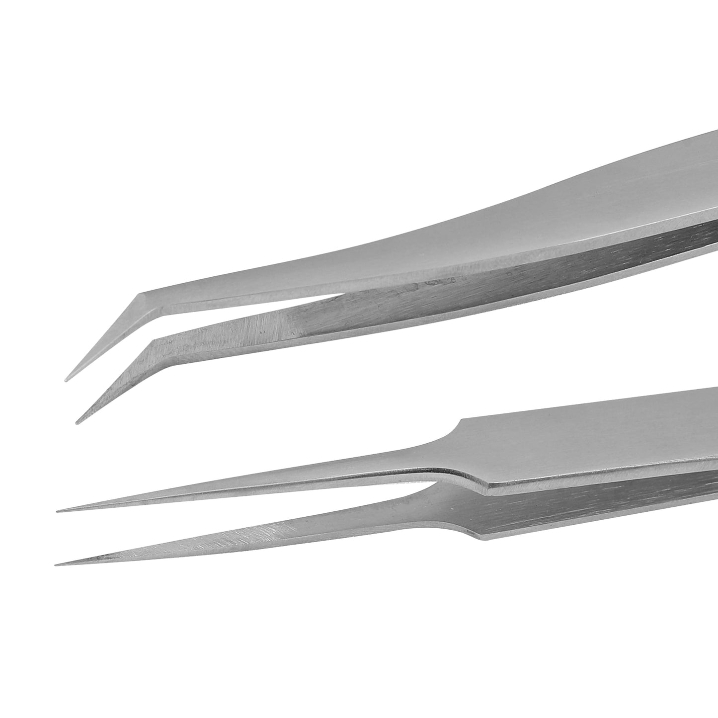 Small Precision Tweezers 4.5 Inch Set of 2 Kit - Mini Angled and Fine Needlepoint Tips with Pouch Sleeve for Embroidery, Jewelery, Beading, Thread, Knitting, Sewing, Arts & Craft (Satin)