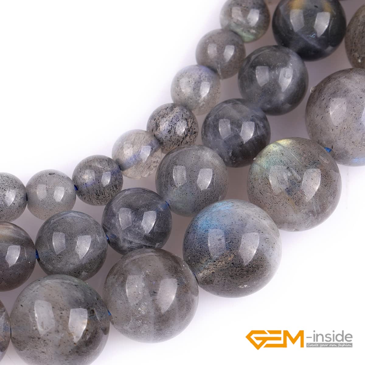 GEM-Inside Rainbow Flash Gray Labradorite Gemstone AAA Grade Natural 8mm Blue Crystal Energy Stone Power Beads for Jewelry Making 15"
