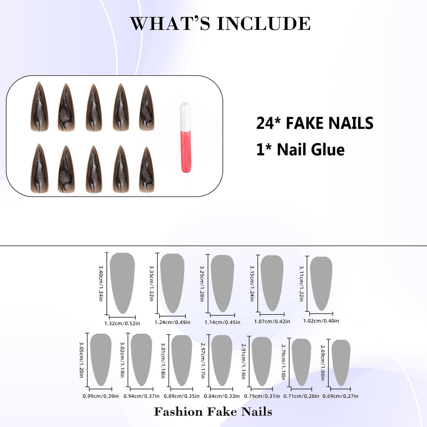 IMRAIN Press on Nails Long Stiletto Fake Nails Black 3D Line Glue on Nails with Designs Full Cover Matte Acrylic Almond Goth Stick on Artificial Nails for Women 24Pcs