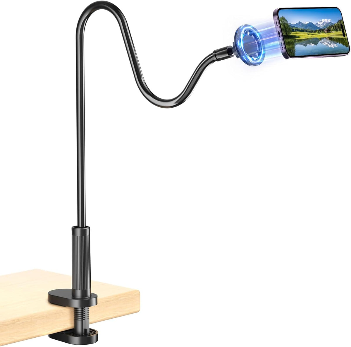 Gooseneck Phone Holder for Bed, Magnetic Cell Phone Stand for iPhone 16 15 14 13 12 Pro Max Plus Mini, Flexible Long Arm Mount 360 Adjustable for Desk Bedside Filming