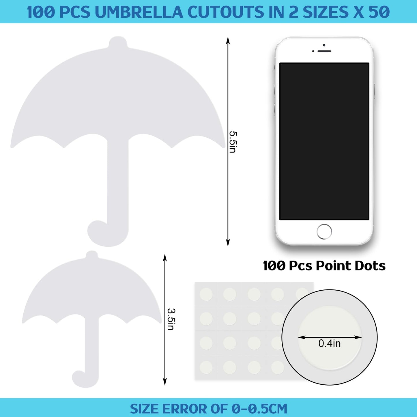Harloon 100 Pcs Paper Cutout 5.5" 3.5" Classroom Bulletin Board Accents Cut Outs Kids DIY Craft Decoration with 100 Pcs Glue Point for School Home Party(Umbrella)