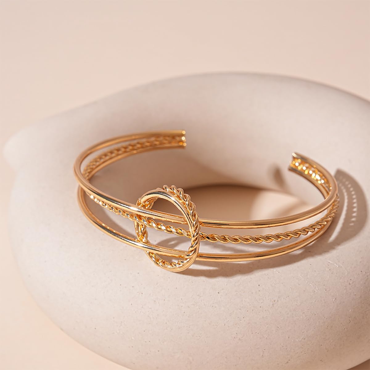 MOEEIJEW Chunky Cuff Bracelets for Women Gold/Silver Cuffs Bangle Hollow Out Adjustable Bracelets Punk Vintage Jewelry (Gold A)