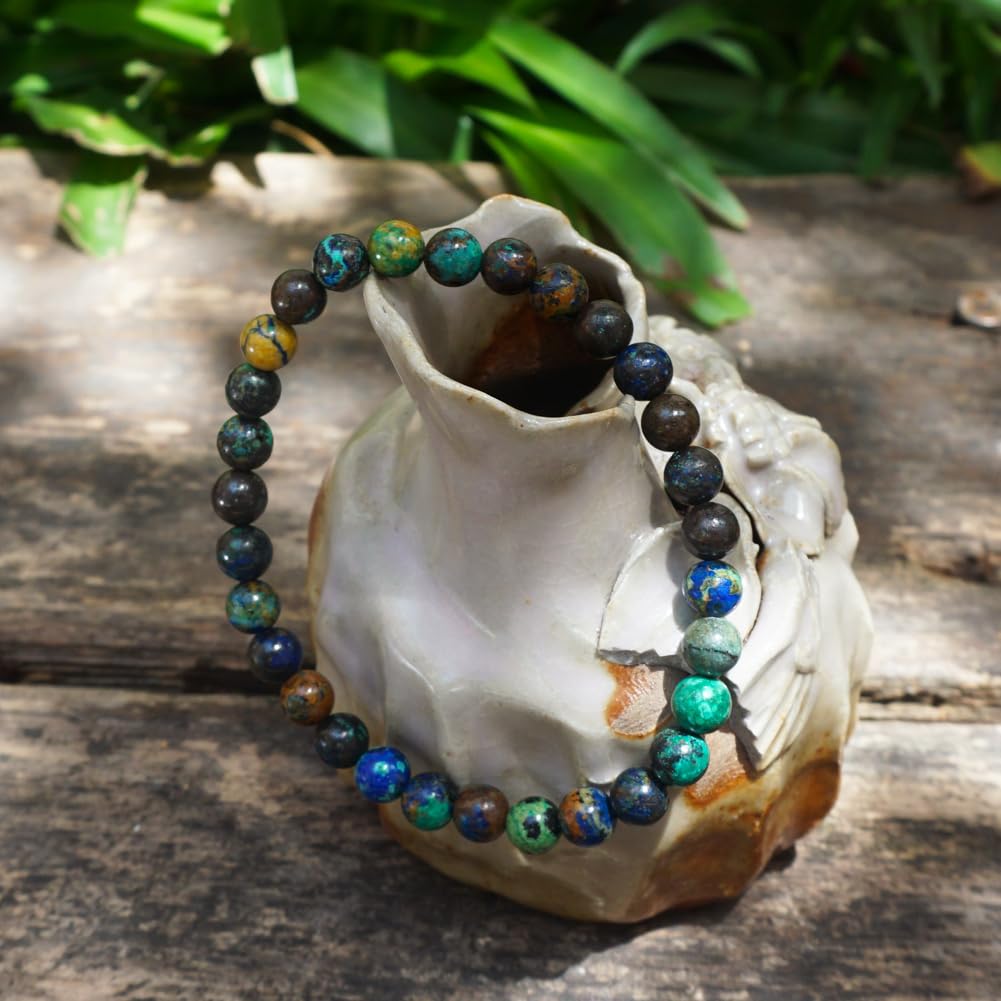 TaHLga 6MM Chrysocolla Natural Gemstone Bracelet | Natural Solar Plexus Chakra Gemstones | Bring Luck Wealth Courage | Protection from Evil | Gift