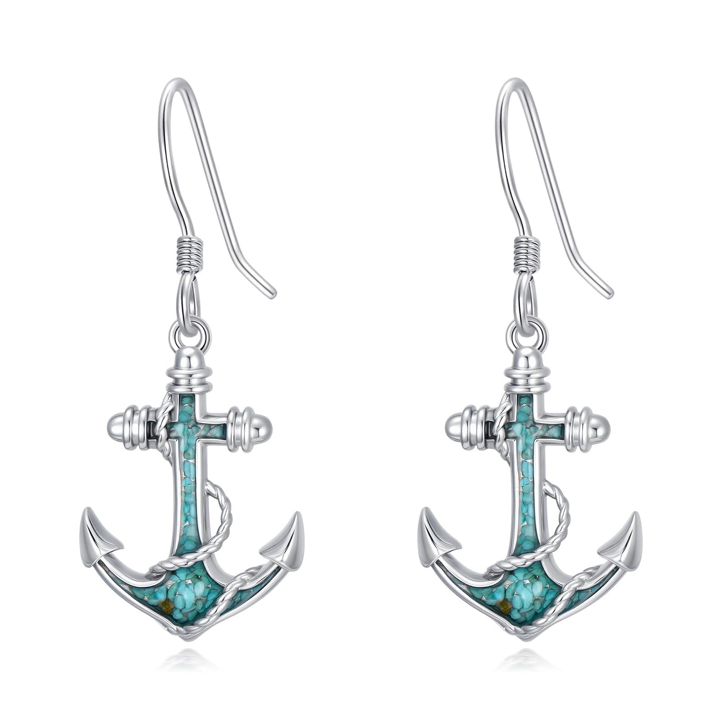 HPQQ Anchor Earrings 925 Sterling Silver Turquoise Anchor Dangle Earrings Ocean Beach Themed Jewelry Mother's Day Jewelry Gifts for Women