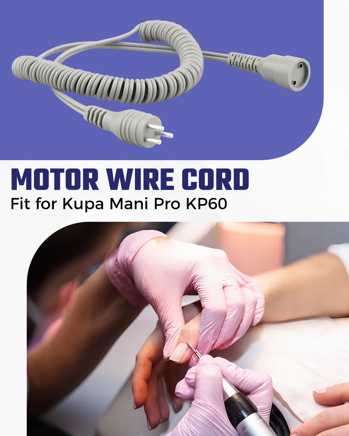 Nail Drill Replacement Motor Cord Fit for Mani-pro KP-60 KP60，Gray