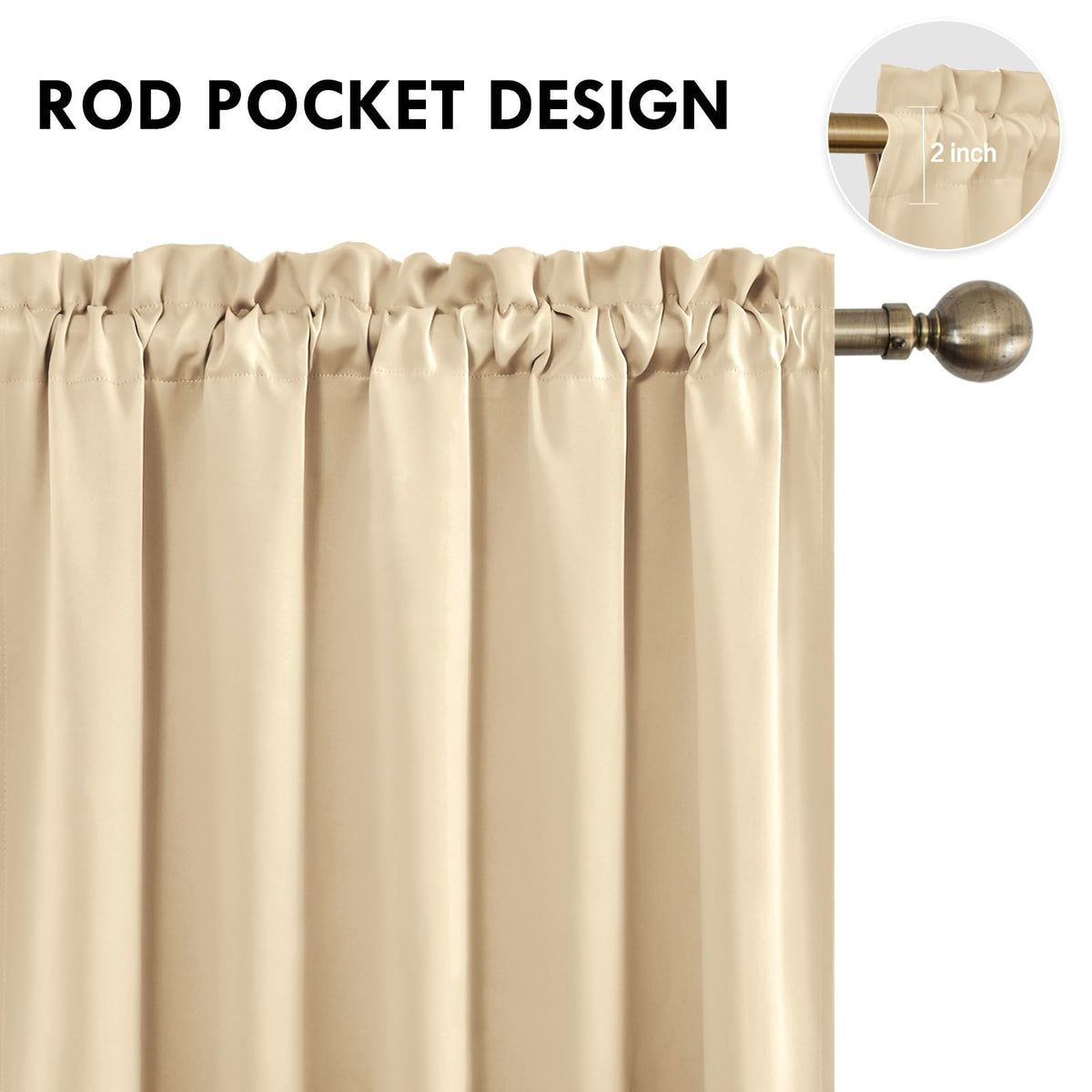 Wide Blackout Curtains for Bedroom Living Room 70 x 72 Inch Long Beige (2 Count)