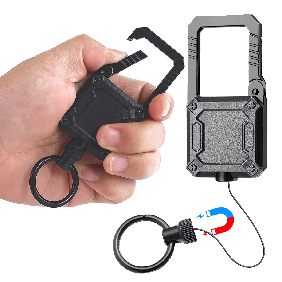 Magnetic Retractable Keychain with Gift box, Heavy Duty Carabiner Key chain with 25" Cord, Up to 50 oz Keys and Tools, Gift for Birthdays Christmas Father's Day Valentine's Day