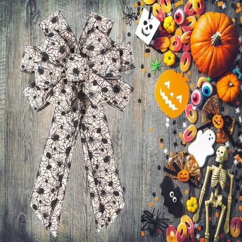 2PCS Large Halloween Bows 20"*12" Halloween Tree Topper Bow, Halloween Bow with Spider Web