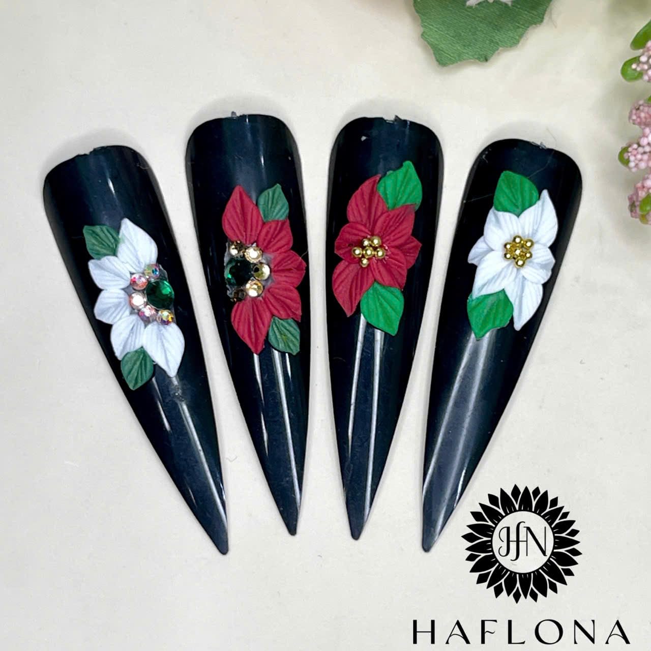 Set 8Pcs 3D Acrylic Christmas Flower Nail Art Charms - Medium Flowers Handmade by Acrylic Powder for Salon Nails Deco (8pcs Medium Christmas Flowers)