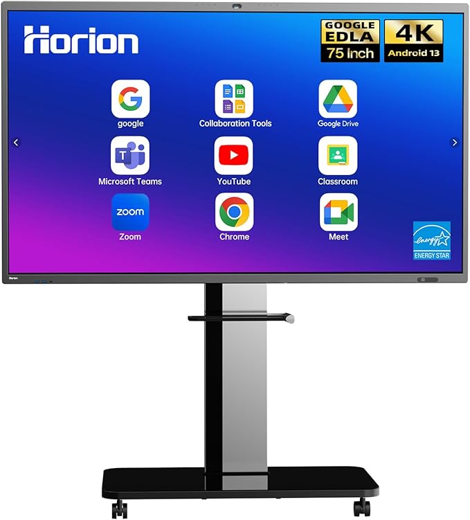 75 Inch 4K Smart Board - Google EDLA-Certified Interactive Whiteboard, 50-Point Touch, Wireless Casting - Digital Whiteboard for Classroom & Office & Home,300+ Free Apps (Board & Wall Mount Only)