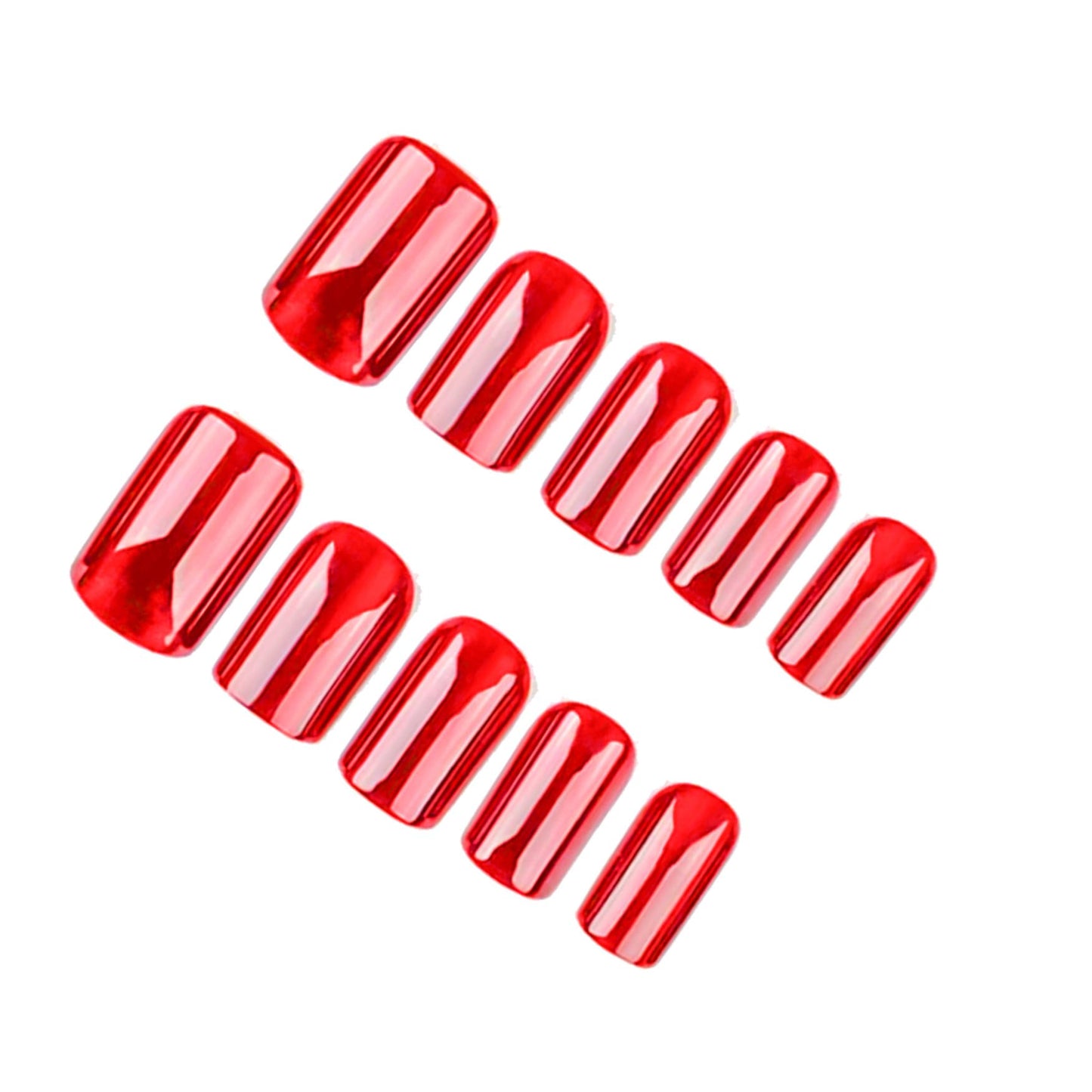 Red Press on Nails Medium Square Fake Nails Wine Red Cat Eye False Nails Glossy Chrome Glue on Nails Shiny Glitter Reusable Artificial Acrylic Nail for Women Girls Manicure 24Pcs