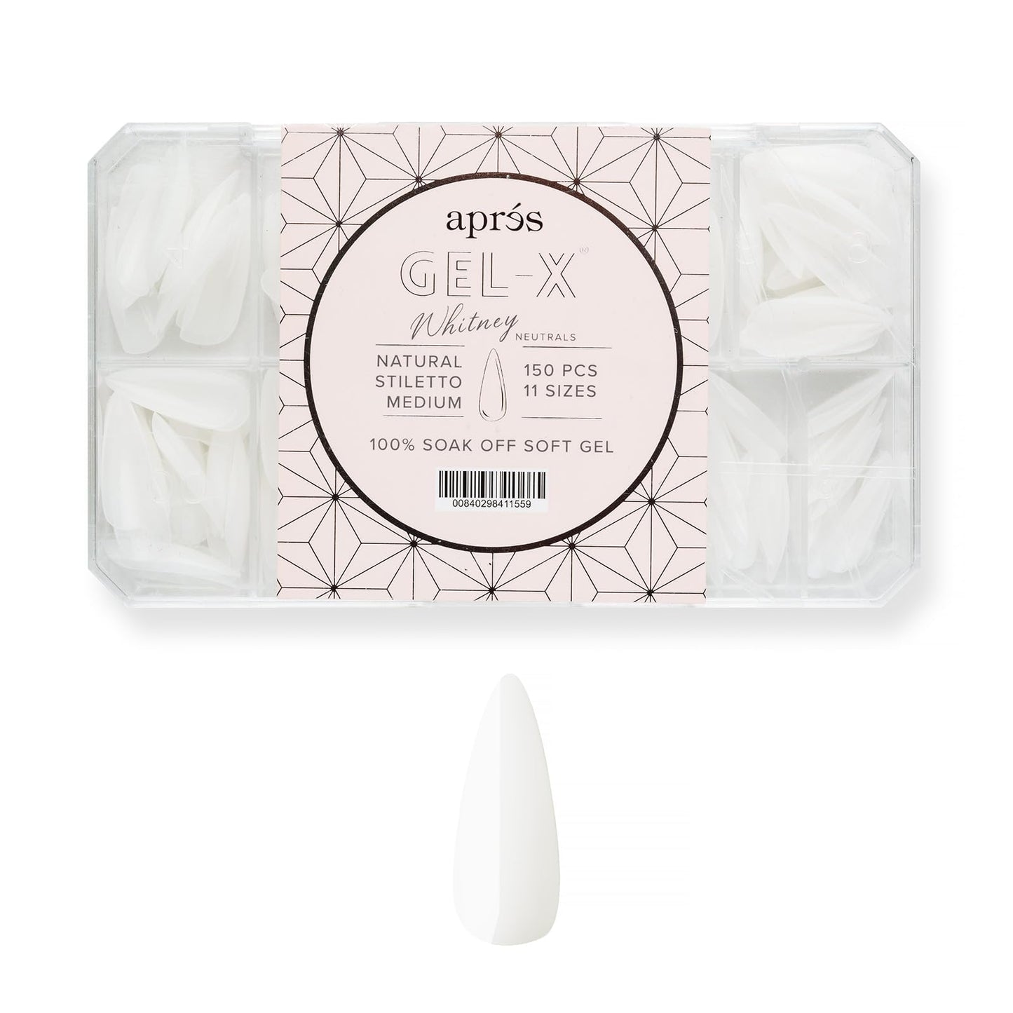 Apres Neutrals Gel-X Whitney Box Of Nail Tips, 11 Sizes 00-9, Soft Gel Tip Box (150pcs) (Natural Stiletto Medium, 150)