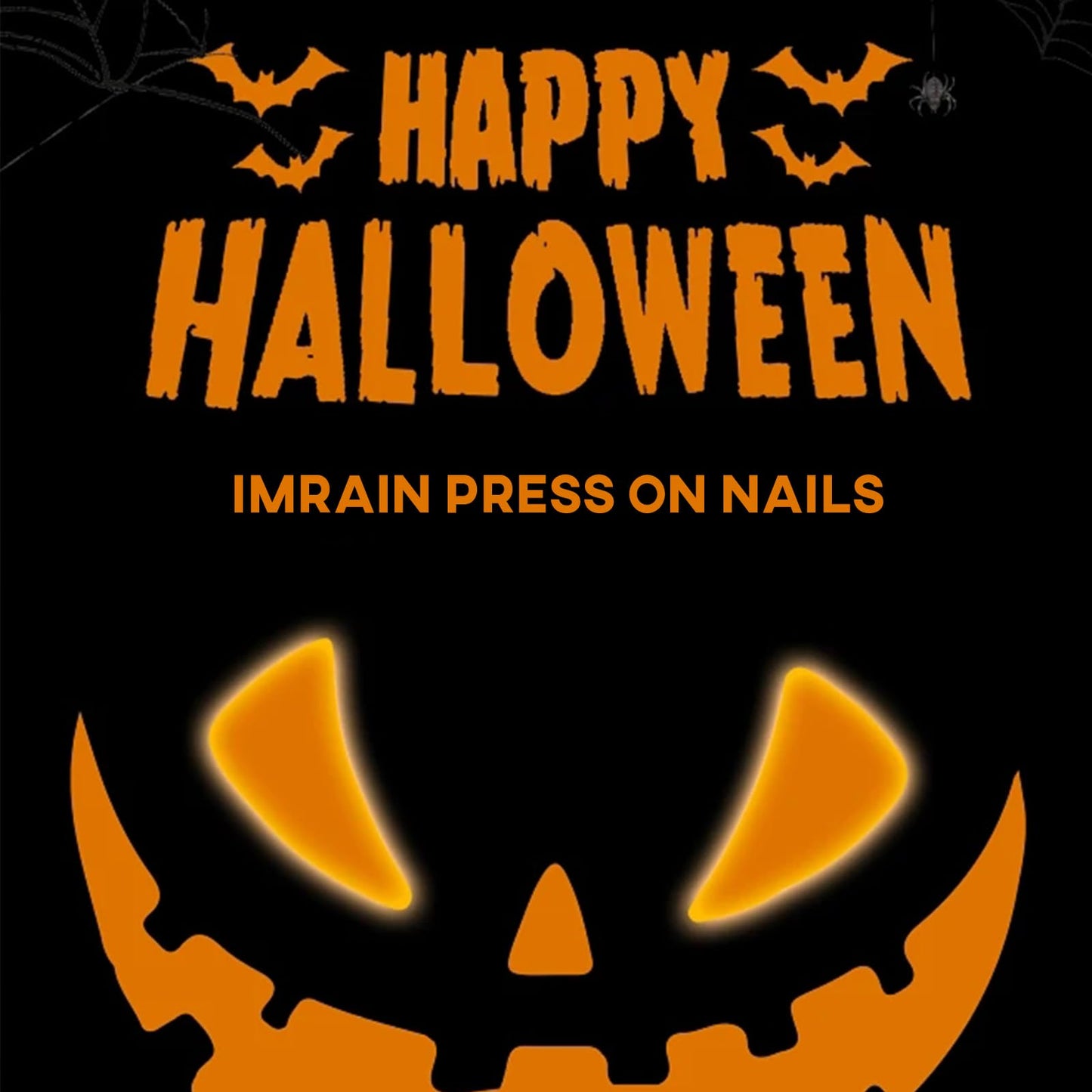 IMRAIN Halloween Press on Nails Long Square Fake Nails Nude Orange Matte Acrylic False Nails with Pumpkins Designs Full Cover Acrylic Stick on Nails 24Pcs