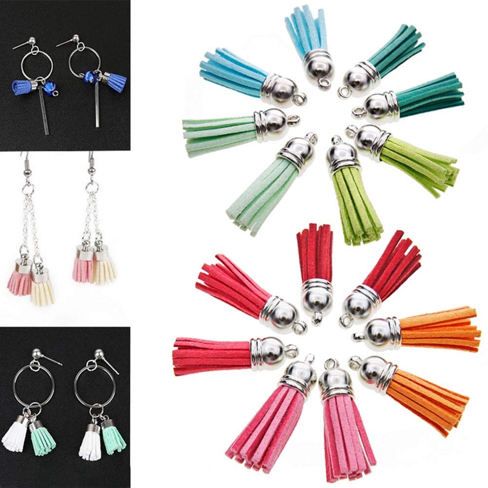 MSCFTFB 100 Pieces 1.5inch Mini Tassels Faux Suede Mala Tassel Kit for Earring Necklace Jewelry Making Garland Keychain Dreamcatcher Charms DIY Crafts (Light Purple)