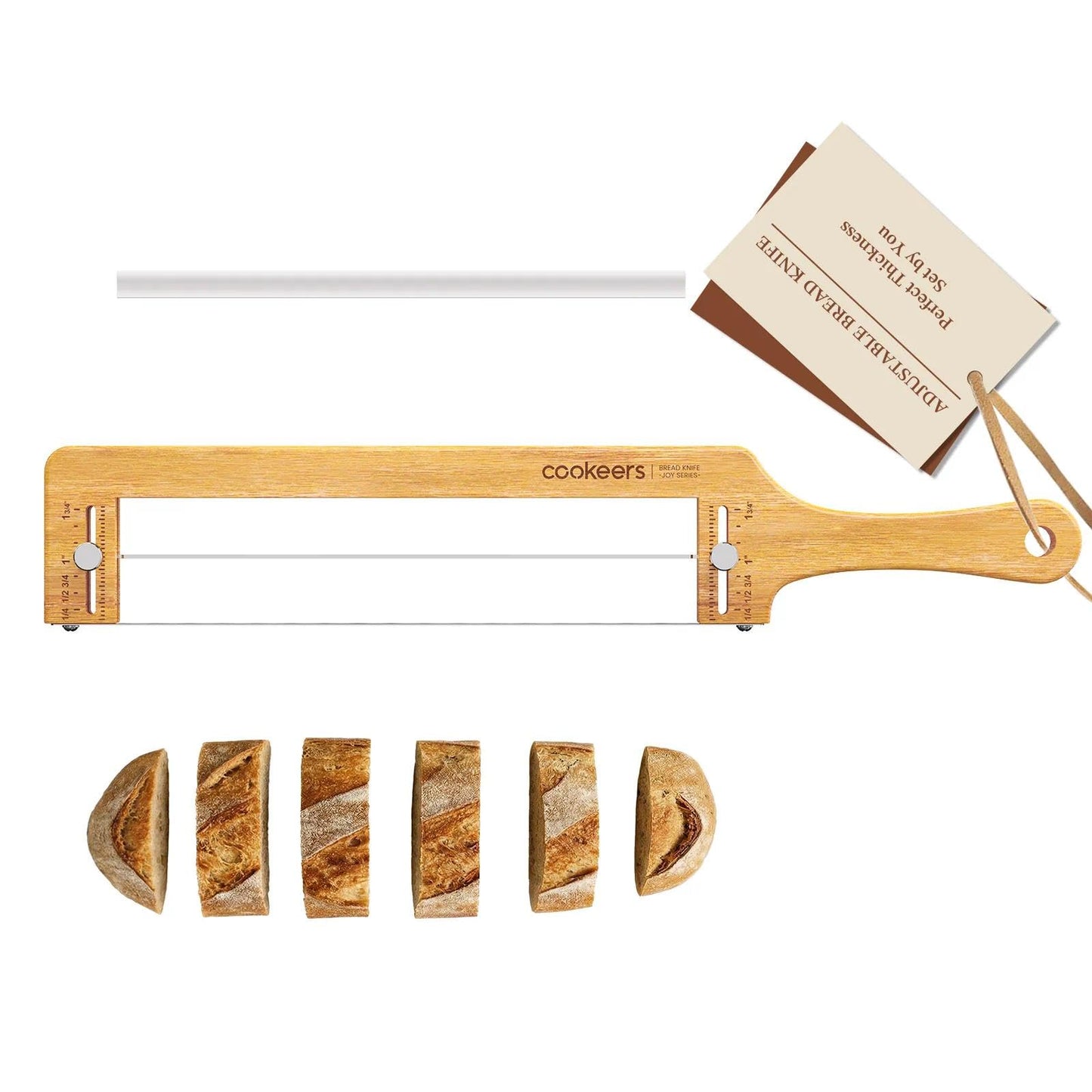 COOKEERS Adjustable Sourdough Bow Bread Knife – Large Bread Slicer for Homemade Bread with Serrated Stainless Steel Blade&Precision Thickness Guide, Even Slice Cutter for Baguettes, Bagels.