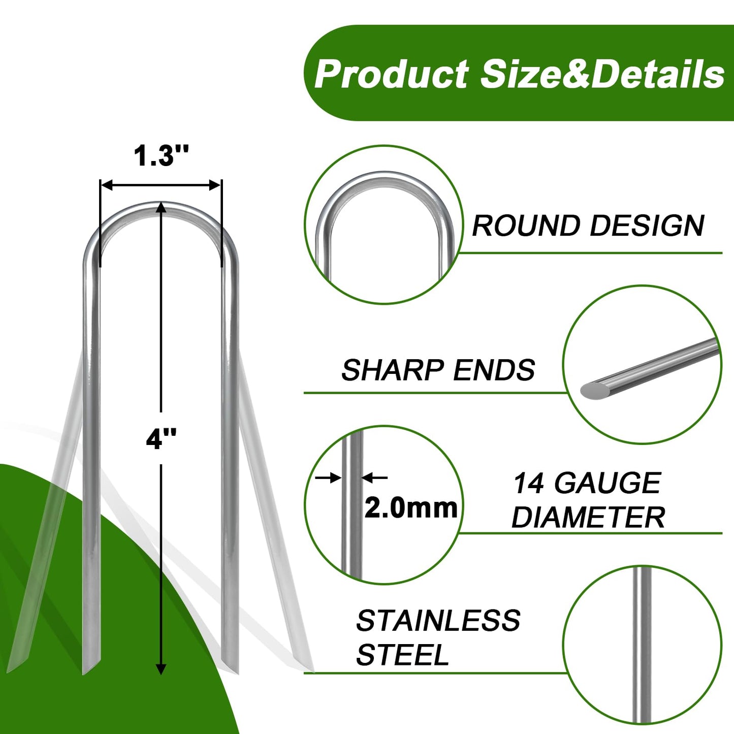 AAGUT 4 Inch Landscape Stakes 80 Pack Garden Drip Irrigation Tubing Stakes Heavy Duty 14 Gauge Galvanized Ground Staples Lawn U Hooks for Soaker Hose, Chicken Wire, Chain Link Fence, Dog Fence