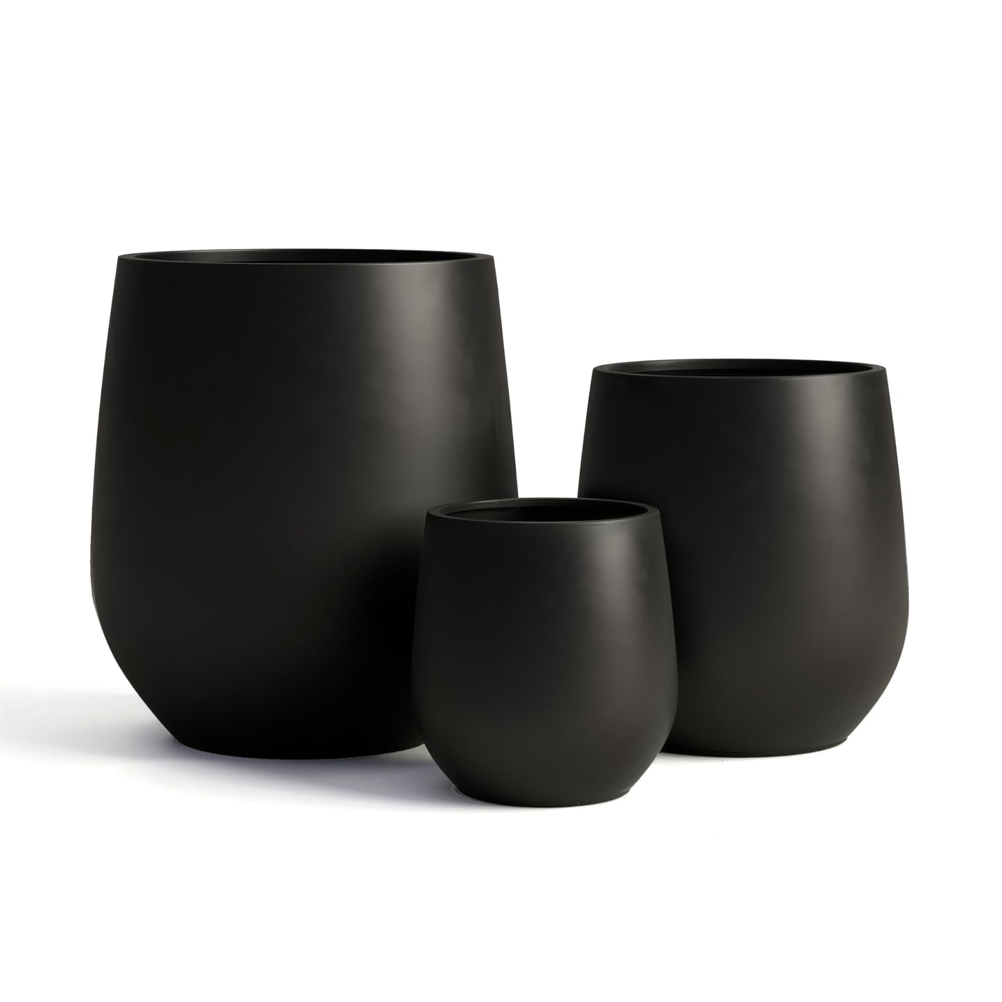 DTY Premium Mt Wilson Tall Tapered Fiberstone Planter for Indoor Outdoor Use, Modern Large Olive Tree Pot with Drainage Hole, Includes 2 Coco Mats. Black, Medium 15'' D x 16.7” H. 11.2” Pot Opening