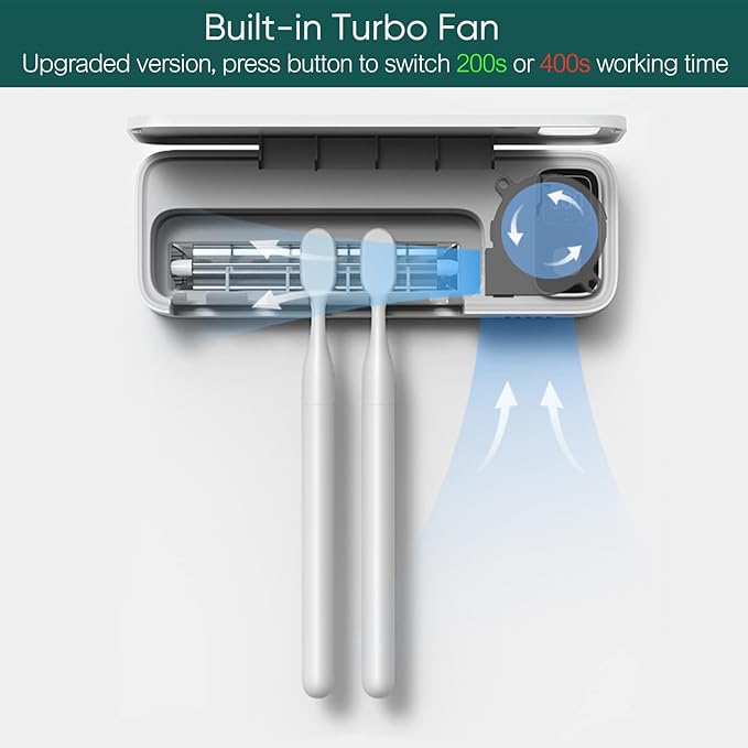 StarWin UV Toothbrush Dryer Holder, Fan Drying and Timer Function, Rechargeable Tooth Brush Holder Wall-Mounted for Bathroom, No Drilling, 5 Slots
