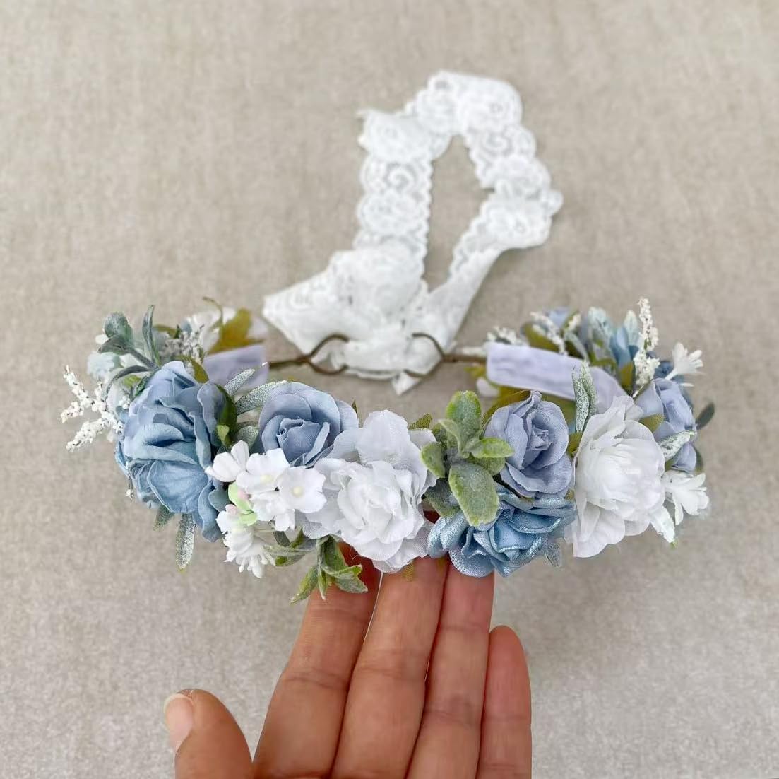 PoshMyra Dusty Blue Flower Crown for Girls Birthday Party Floral Headband Photo Prop
