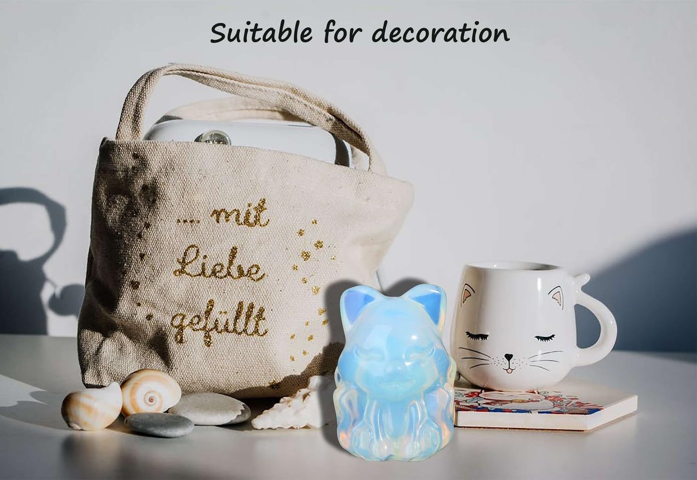 LAIDANLA 2" Opal Fox Figurine Healing Crystals Fox Statue Hand Carved Natural Gemstone Polished Reiki Spiritual Pocket Animal Sculpture Home Office Room Desk Decor