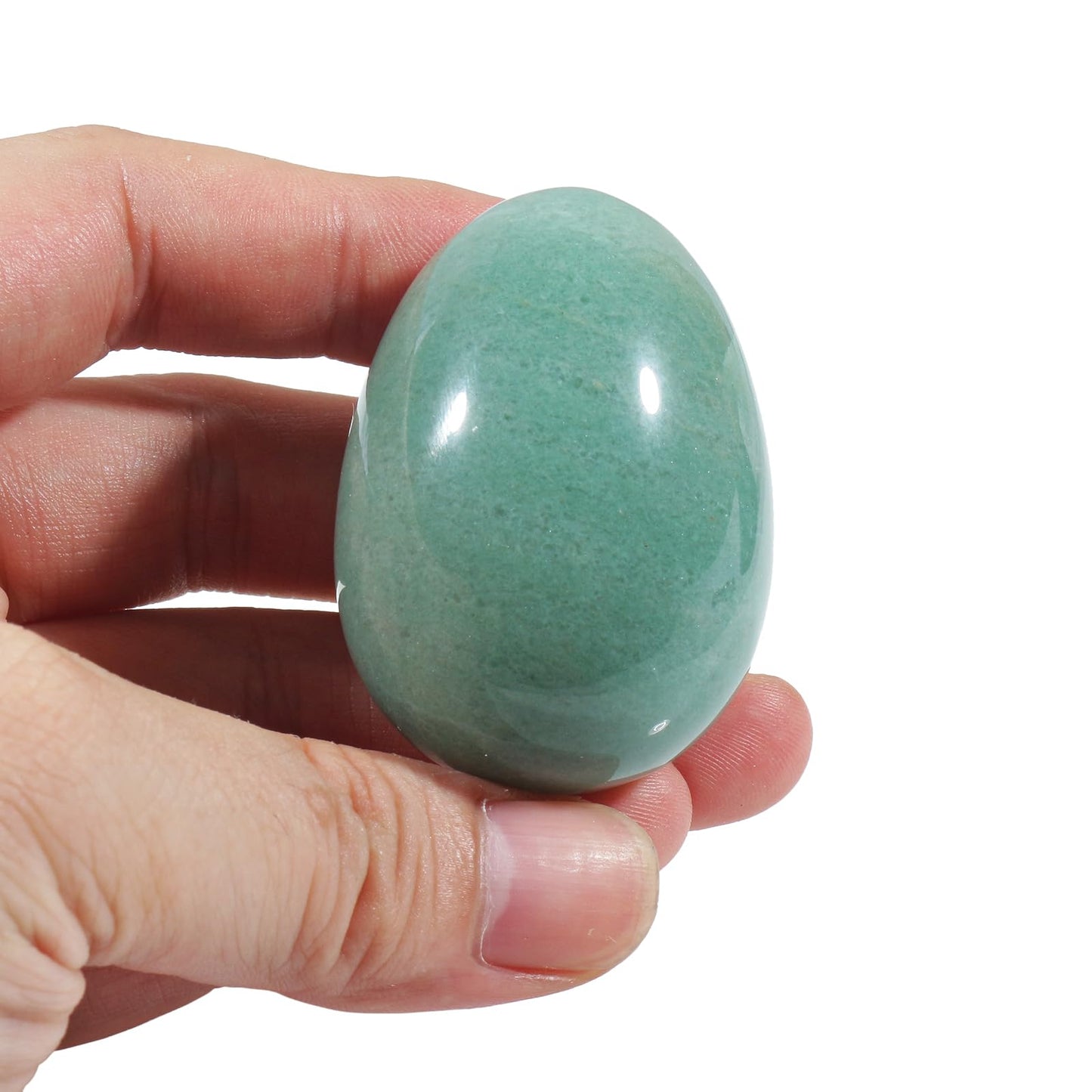 Fekuar Stone Egg Figurine, Polished Healing Crystal Easter Eggs Sphere Sculpture with Wood Stand, Natural Green Aventurine, 1.8"