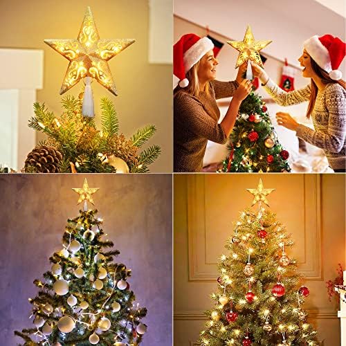 Brizled Gold Star Christmas Tree Topper Lights, 8" Lighted 3D Xmas Tree Top