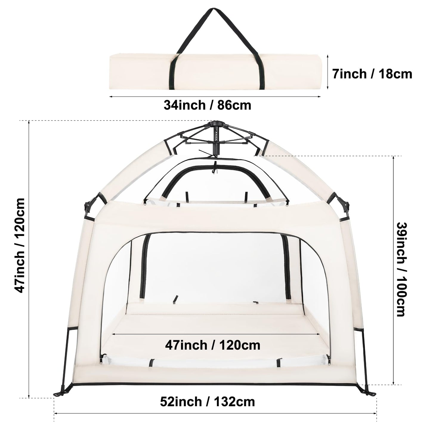 Bend River Portable Baby Playpen with Canopy, Infant Play Yard, Beach Tent, Mosquito Net for Indoor and Outdoor (Beige)