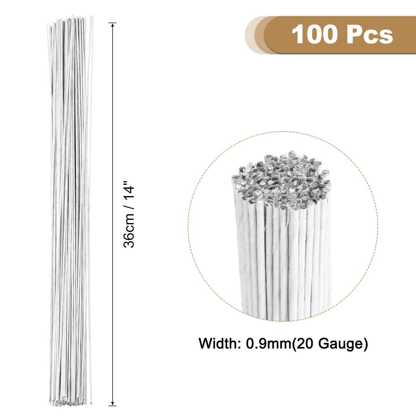 MECCANIXITY 100pcs White Floral Wire Stems Bendable 0.9mm 20 Gauge Florist Wire for Artificial Flower Making Crafts Wreaths Supplies