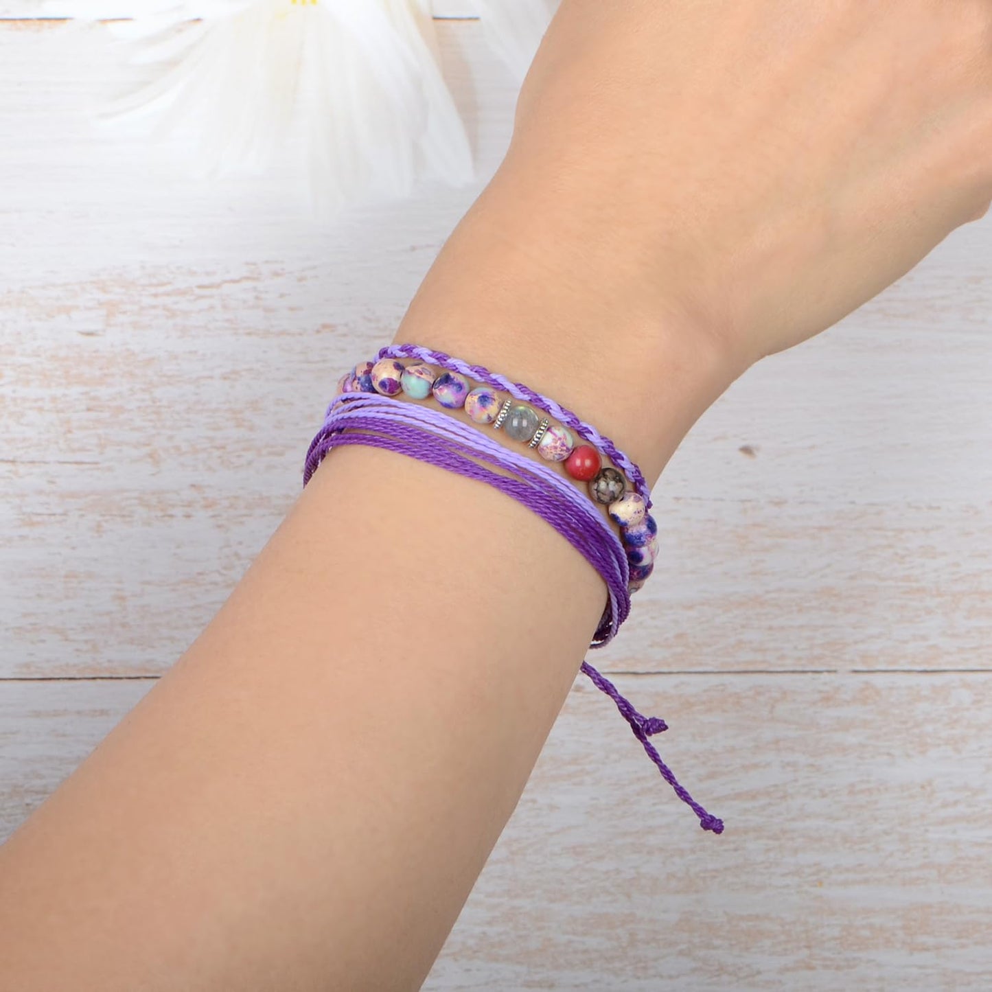 QOGIR Grandaughter Gifs Bracelet,Purple imperial Jasper Adjustable String Bracelet,Birthday Christmas Gifts