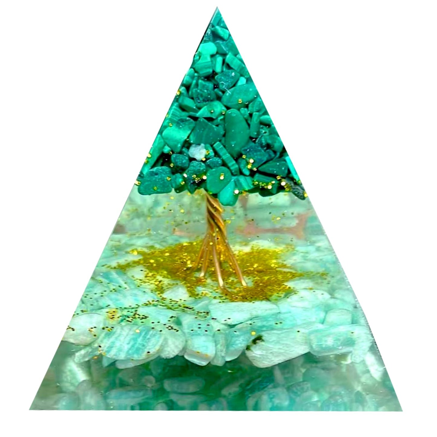 Saefheled Tree of Life Orgone Pyramid,Natural Tianhe Stone&Malachite Orgonite Healing Crystals Pyramid,Crystal Stone Positive Reiki Energy Generator Collection Wealth Lucky Meditation Tool(6cm)