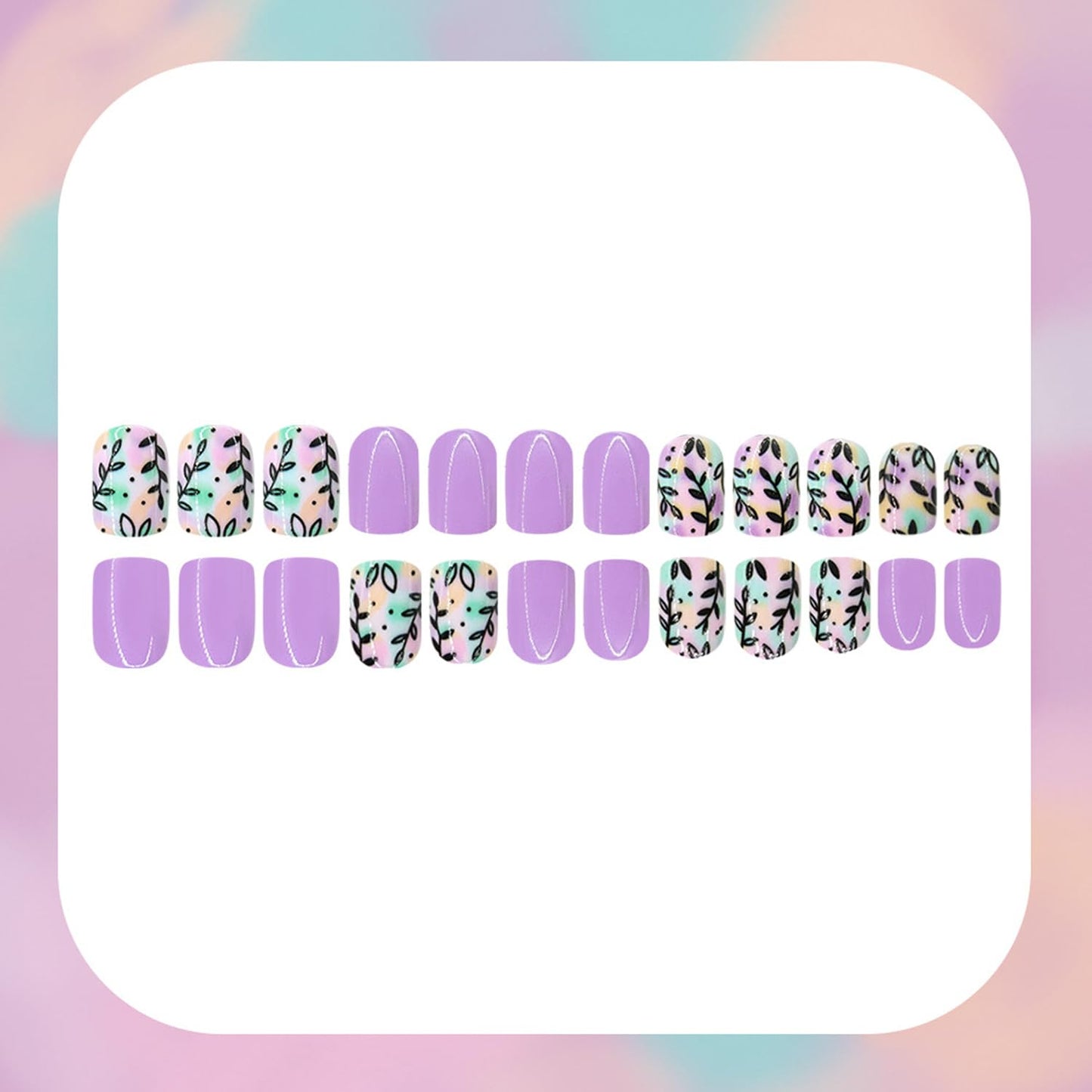 Square Press On Nails Short Fake Nails Leaf With Gradient Design Purple False Nails Spring Summer Acrylic Glue On Nail Full Cover Cute Press Ons Stick On Nail For Women Manicure Art 24pcs