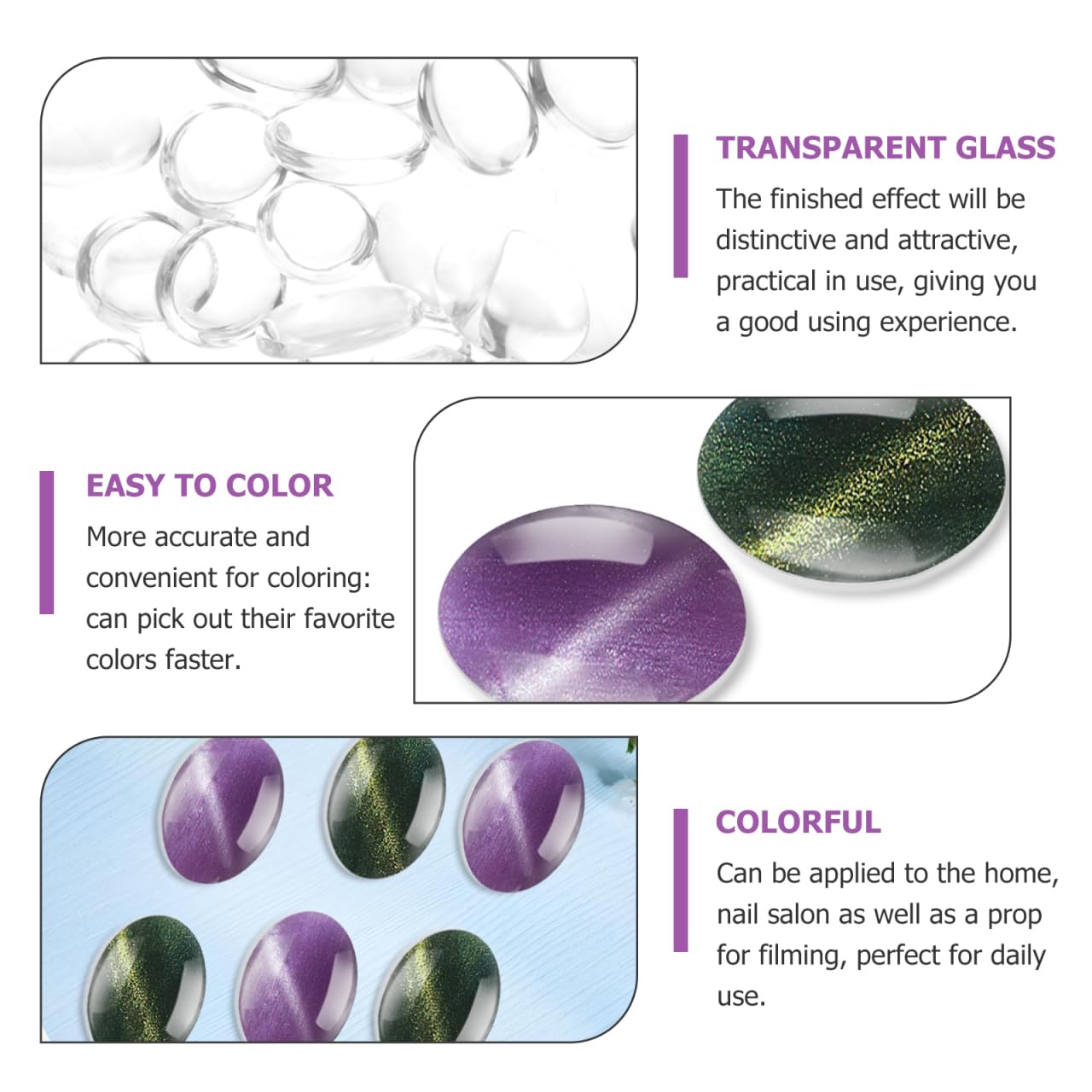 Hemoton 30Pcs Nail Color Charts Glass Oval Display Beads for Manicure Nail Polish Display Portable Art Tools for Home and Salon