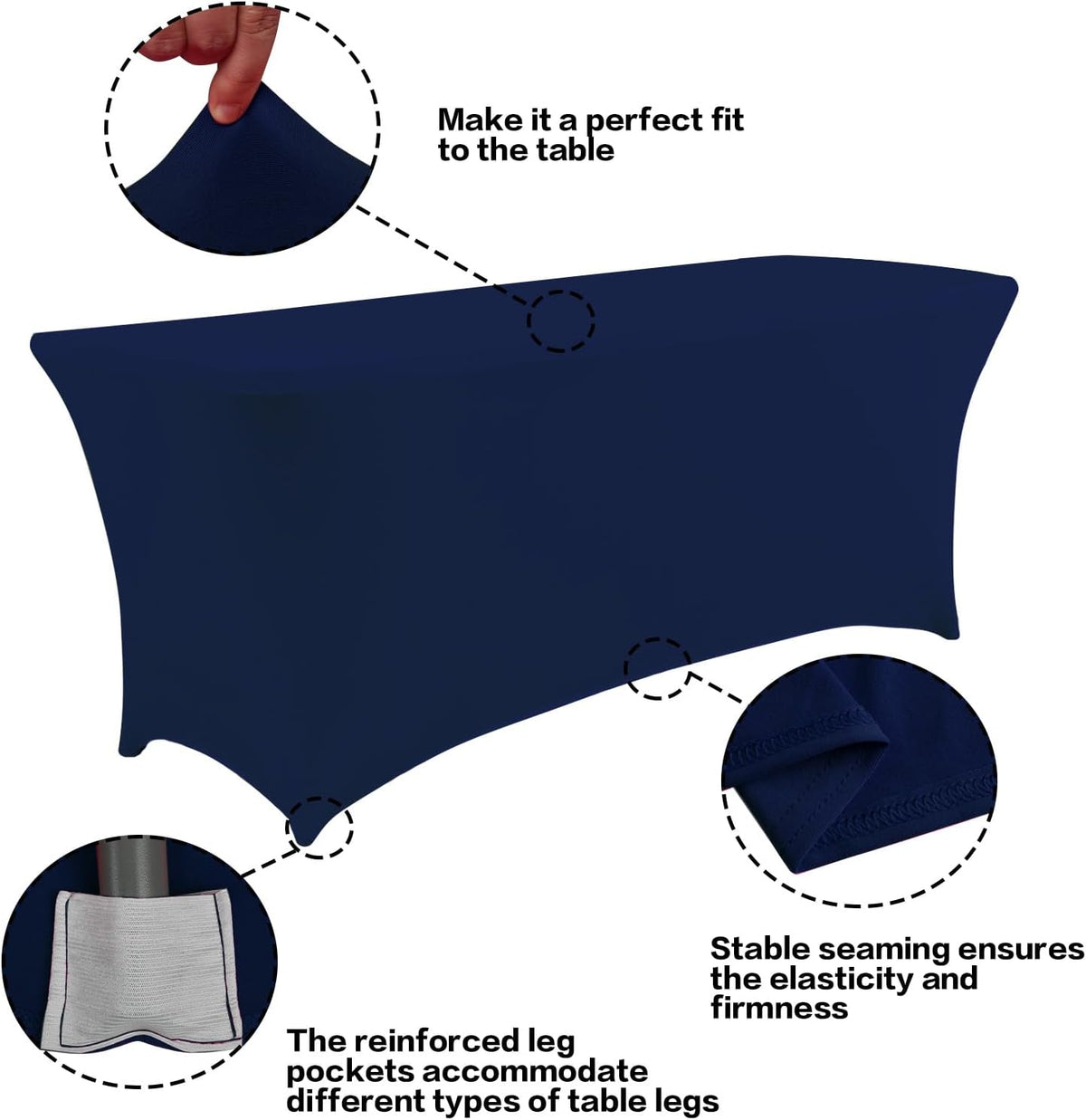 IVAPUPU 2 Pack 6FT Table Cloth for Rectangular Fitted Events Stretch Jean Blue Table Covers Washable Spandex Tablecloth Protector for Party, Wedding, Cocktail, Banquet, Festival