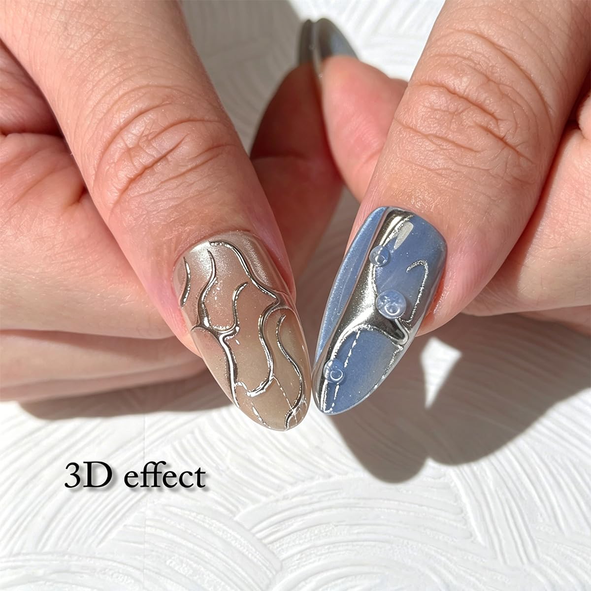 3D Press On Nails Almond Medium Fake Nails with Cat's Eye Glossy Relief Lines High-end Designs, Acrylic Artificial Nail Press ons False Stick On Nails for Women Girls 30Pcs