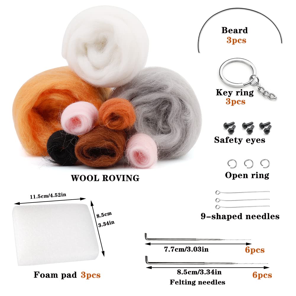 SHWAKK Needle Felting Kits, Needle Felting Starter Kit with Instructions, Felting Pad, Felting Wool, Felting Needles, Keychain and Split Ring for Craft Project and DIY Handmade