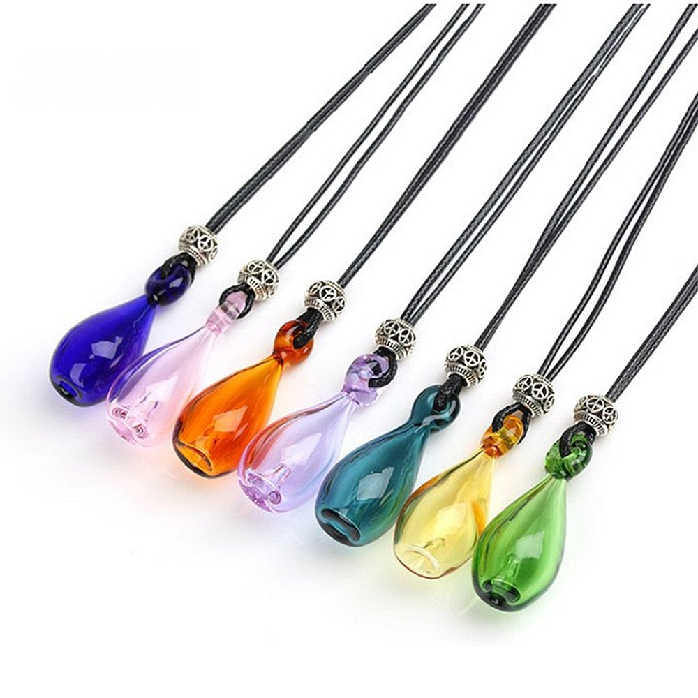 Diffuser Perfume Refillable Coloured Handmade Essential Oil Bottle Pendant Necklace Glass Vial Pendant Unique Gift (Blackish Green)