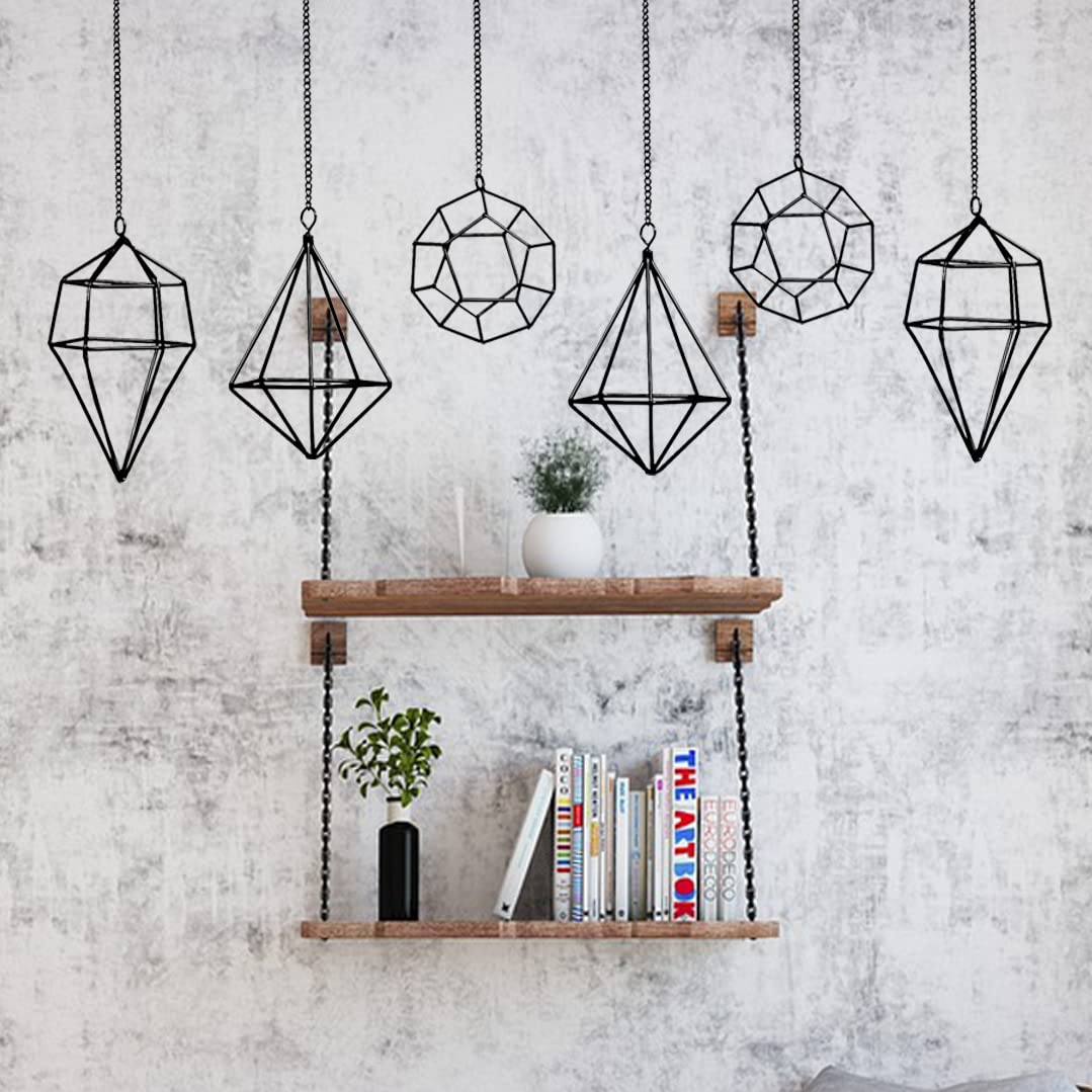 libproqia 6 Pack Geometric Air Plant Holders for Wall Hanging, Black Metal Tillandsia Decor for Boho Home, Office & Shelf Styling