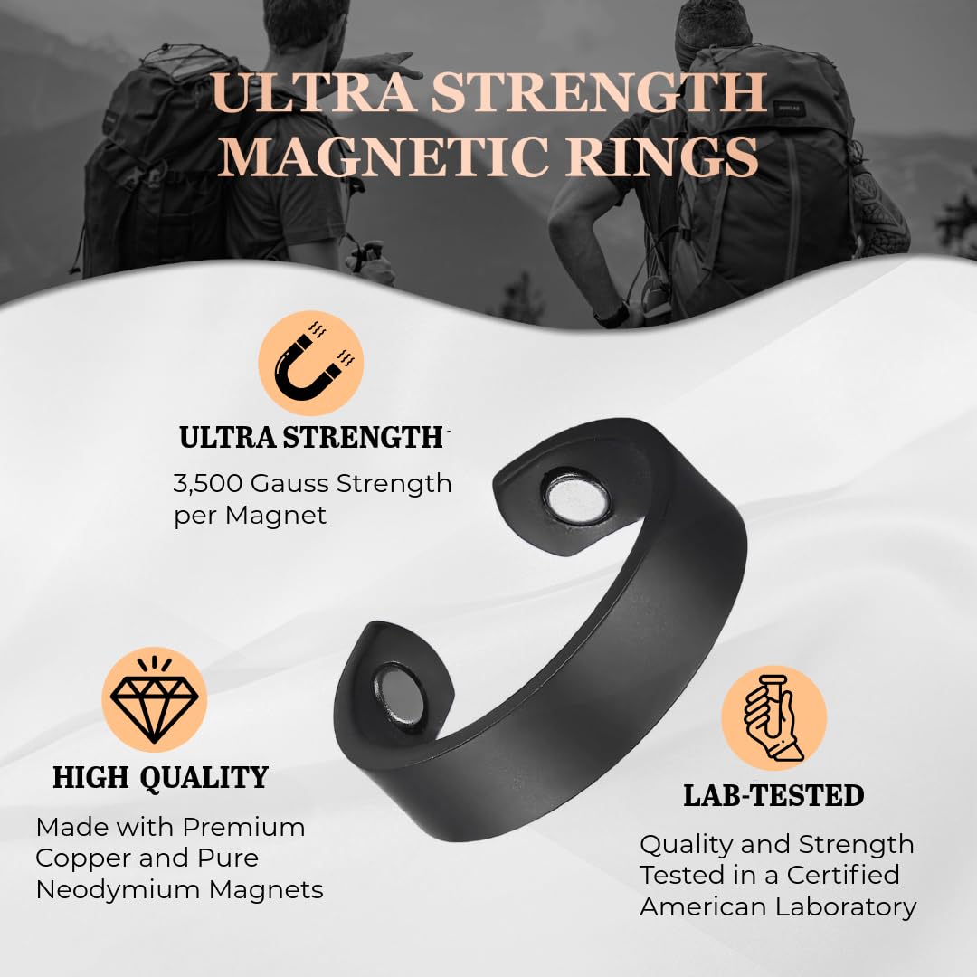 Earth Therapy - Elegant Women or Men's Ring Band in Sleek Matte Black | Magnetic Therapy Ring