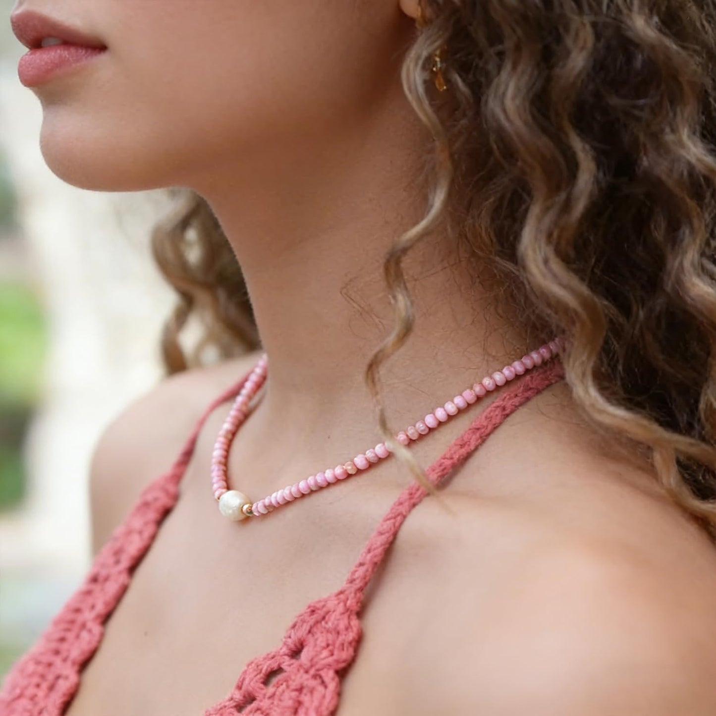 ERNAULO Beaded Necklaces for Women Seashell Beach Necklace with Freshwater Pearl 14K Gold Plated Boho Summer Handmade Jewelry CK-Seashell-lightpink